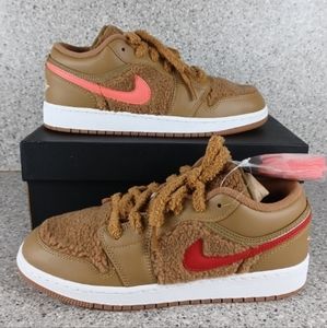Nike Air Jordan 1 Low Teddy Bear Brown Fuzzy Sherpa Fleece Sneakers 8.5 …